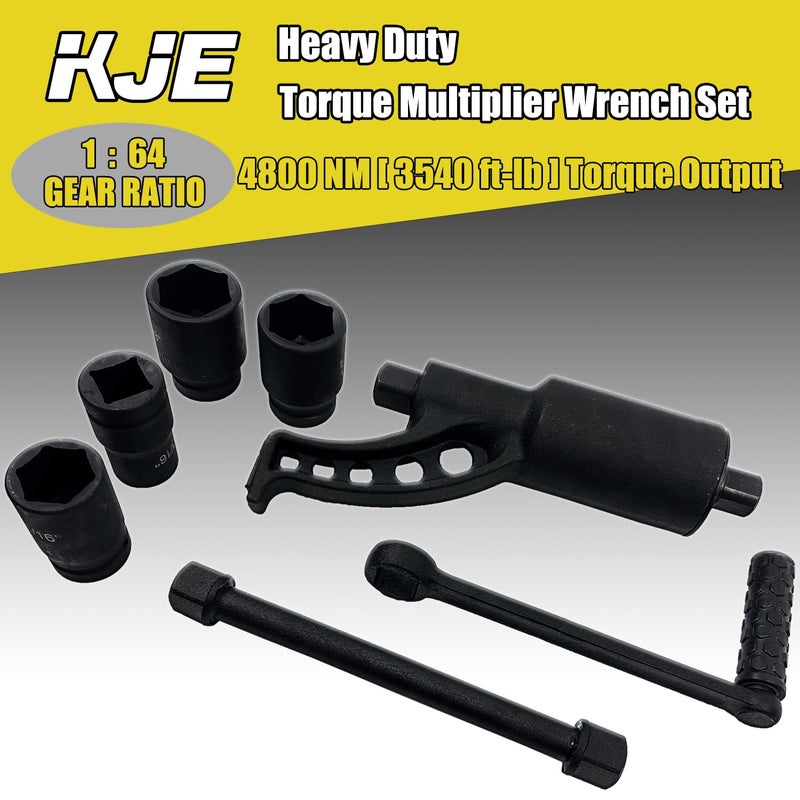 KJE Heavy Duty Torque Multiplier Wrench Set, w/ 1-5/16~1-5/8Inch Cr-v Socket (4800 N/M, 3,540 ft/lb), 1:64 Saving Lug Nut Remover Torque Wrench for Semi Truck & RVs - Image 2
