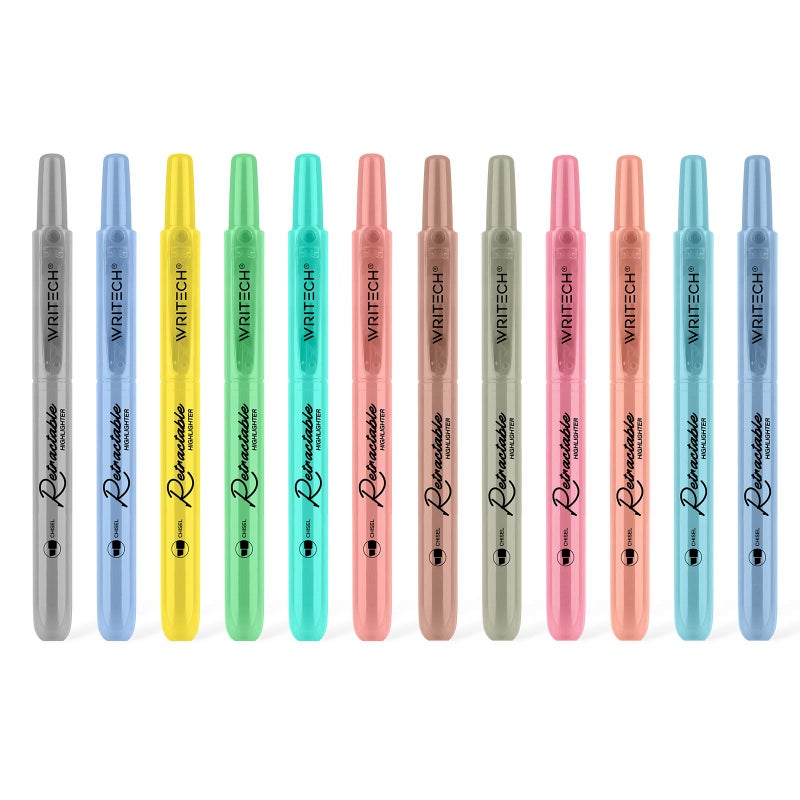 WRITECH Retractable Highlighters Assorted Colors: Chisel Tip Click Aesthetic Highlighter Marker Pens Pack Multi Colored Ink No Bleed Smear for Highlighting Journaling (12ct Mild+Vintage) - Image 1