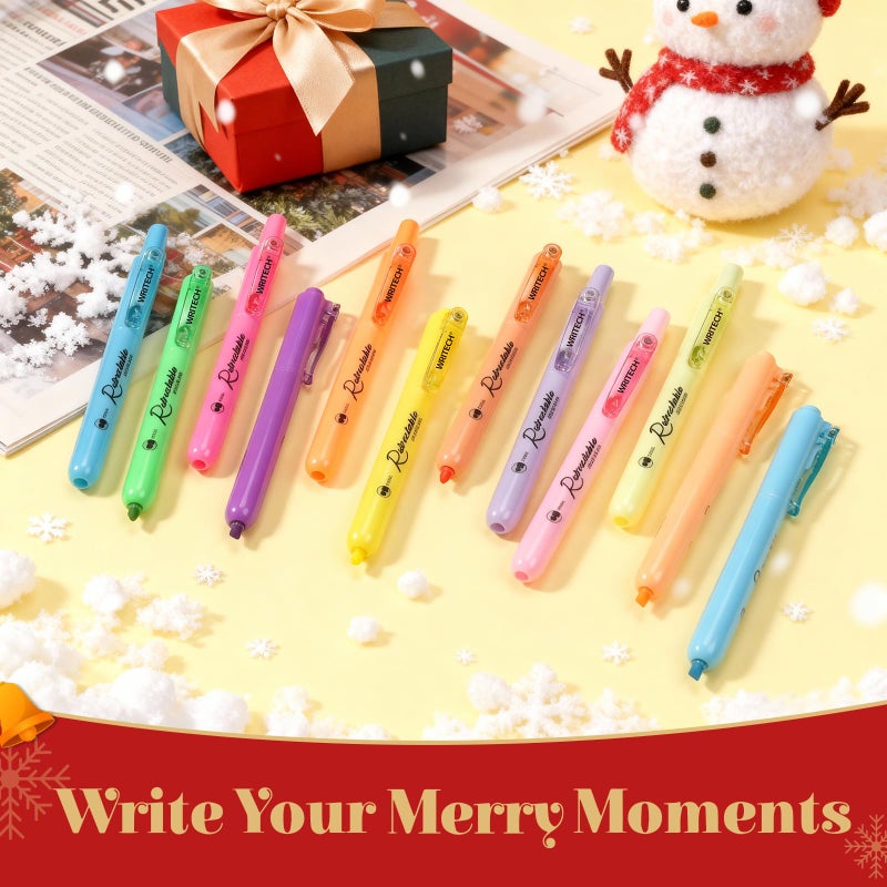WRITECH Retractable Highlighters Assorted Colors: Chisel Tip Click Aesthetic Highlighter Marker Pens Pack Multi Colored Ink No Bleed Smear for Highlighting Journaling (12ct Mild+Vintage) - Image 2
