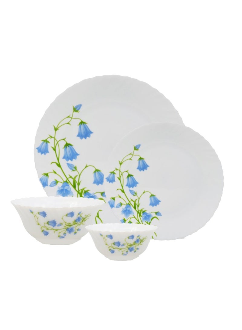 لاوبالا طقم عشاء كلاسيكي من La Opala مكون من 44 قطعة من مادة زجاجية، طقم عشاء الجرس الأزرق، آمن للاستخدام في الميكروويف وغسالة الأطباق، طراز بسيط، أوعية وأكواب وأطباق قابلة لإعادة الاستخدام - Image 1