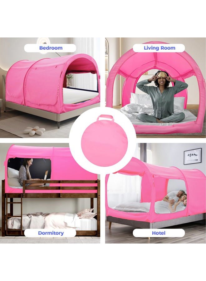 Alvantor Bed Canopy Tents Dream Privacy Space Double Size Sleeping Tents Indoor Pop Up Portable Frame Curtains Breathable Pink Cottage (Mattress Not Included) Reducing Light - Image 3