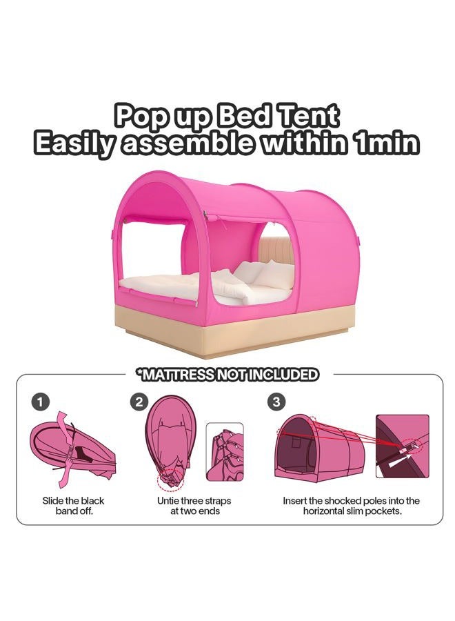 Alvantor Bed Canopy Tents Dream Privacy Space Double Size Sleeping Tents Indoor Pop Up Portable Frame Curtains Breathable Pink Cottage (Mattress Not Included) Reducing Light - Image 4