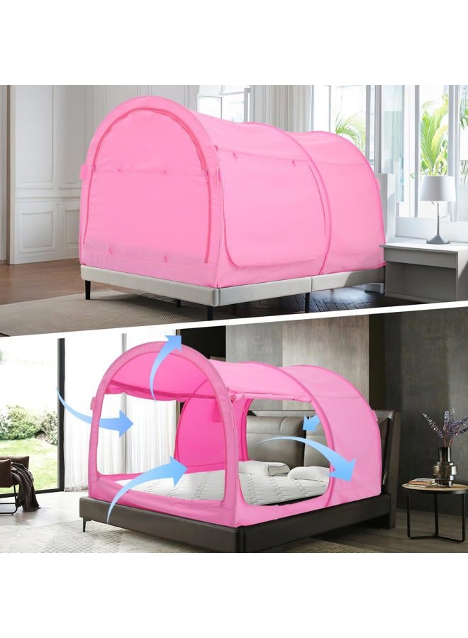 Alvantor Bed Canopy Tents Dream Privacy Space Double Size Sleeping Tents Indoor Pop Up Portable Frame Curtains Breathable Pink Cottage (Mattress Not Included) Reducing Light - Image 1