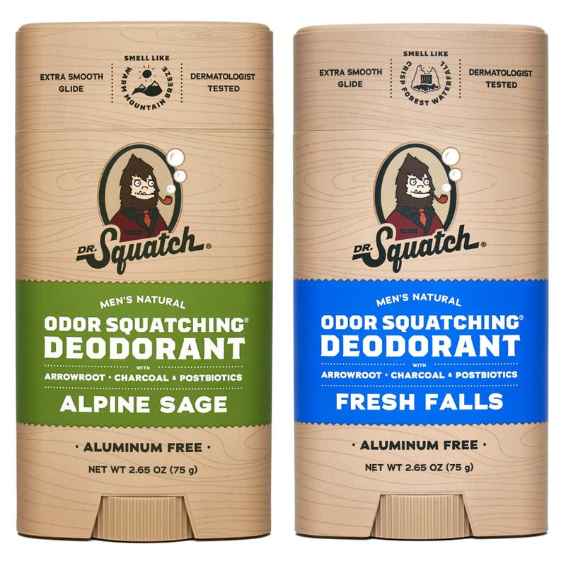 Dr. Squatch Natural Deodorant for Men - Odor-Squatching Aluminum Free - Alpine Sage & Fresh Falls (2.65 oz, 2-Pack) - Image 1