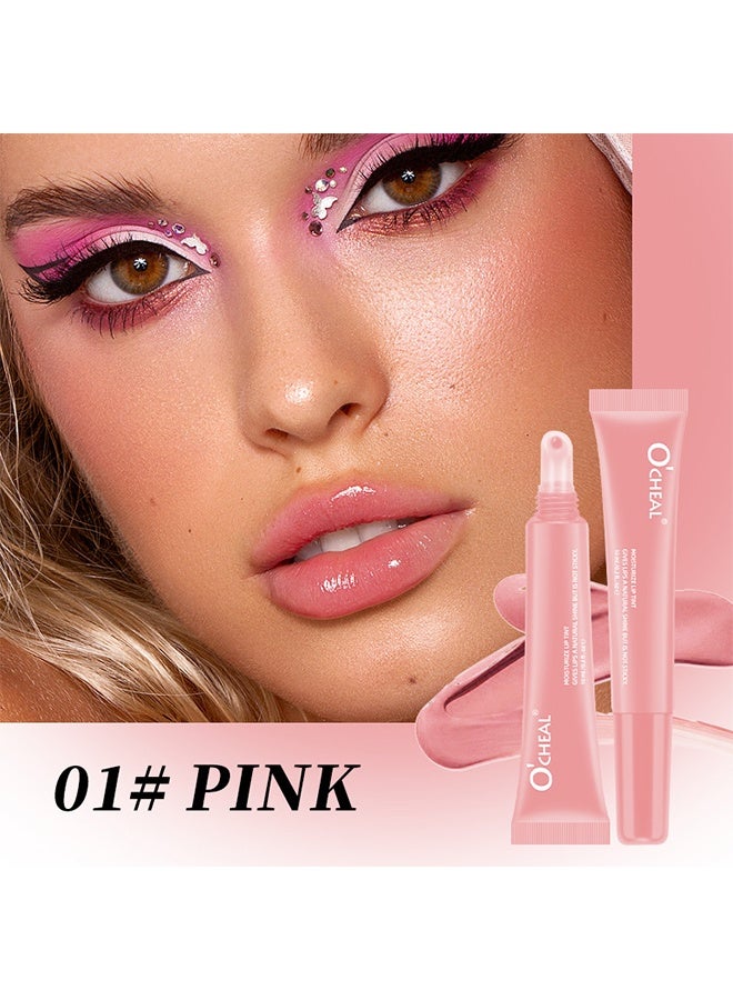 اوكيل ترطيب صبغة الشفاه ، مرطب شفاه ملون مرطب ، صبغة شفاه شفافة لامعة طبيعية ، خفيفة الوزن ، ممتلئة ، غير لزجة ، طويلة الأمد ، مضادة للتجاعيد زبدة شفاه # 01 وردي - Image 2