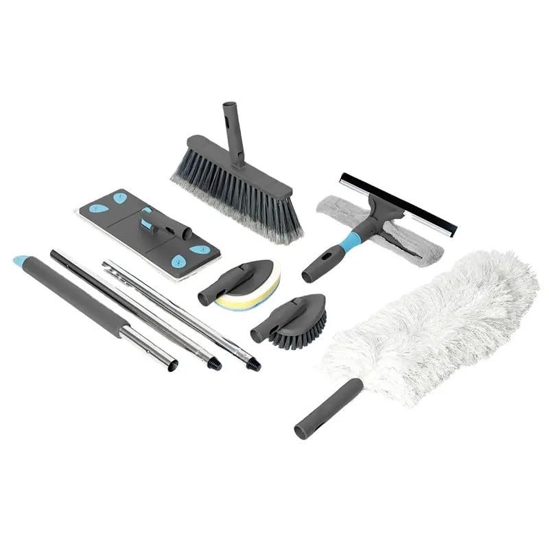MORPICH 7in1 Cleaning Tool Kit with Window Squeegee Floor Brush Flat Mop Dusters and Microfiber Mop - Image 1