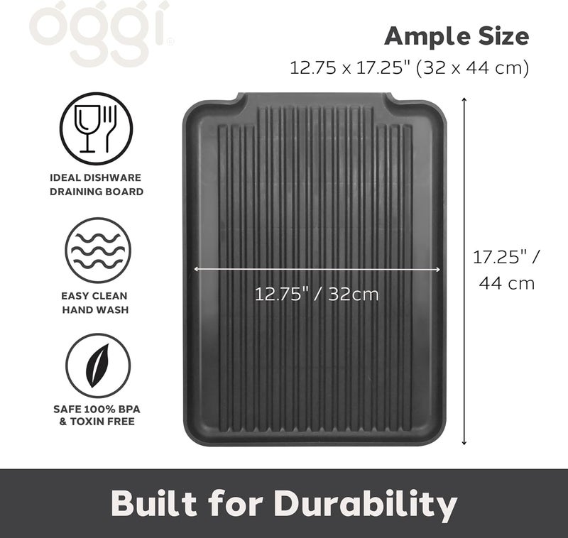 Oggi Dish Drain Board & Drying Rack Tray for Kitchen - Ideal Rigid Drainboard, Plate & Glass Drainer Tray, Dish Drain Boards for Kitchen Counter, 12.75 x 17.25 - Black - Image 2