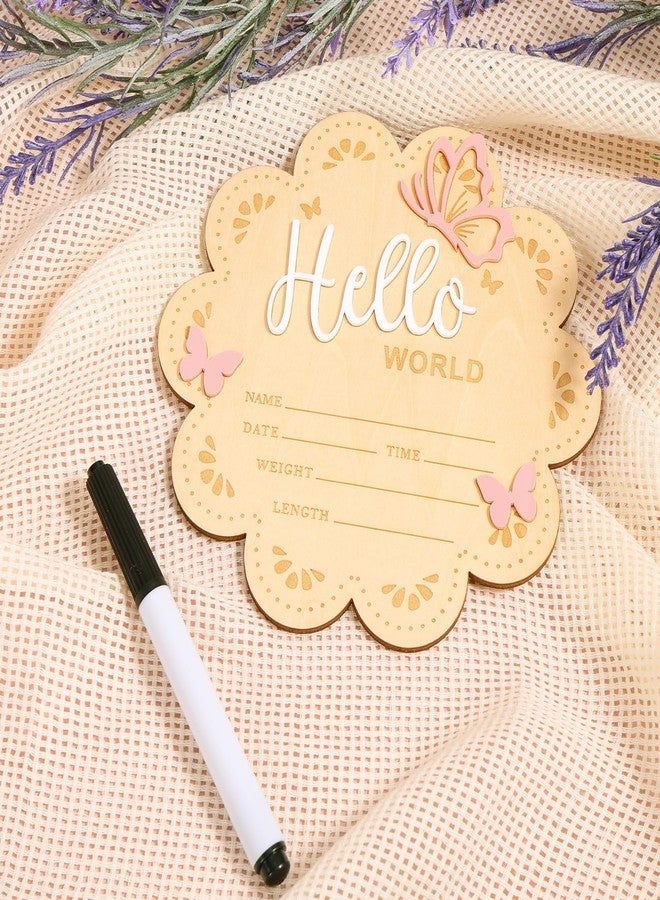 Penitue Hello World Newborn Sign, 15cm/5.9in Wooden Baby Birth Name Announcement Sign with Bracket & Pen Newborn Welcome Board for Boys Girls Baby Shower Hospital Nursery Photo Props Decor (Style 1) - Image 4