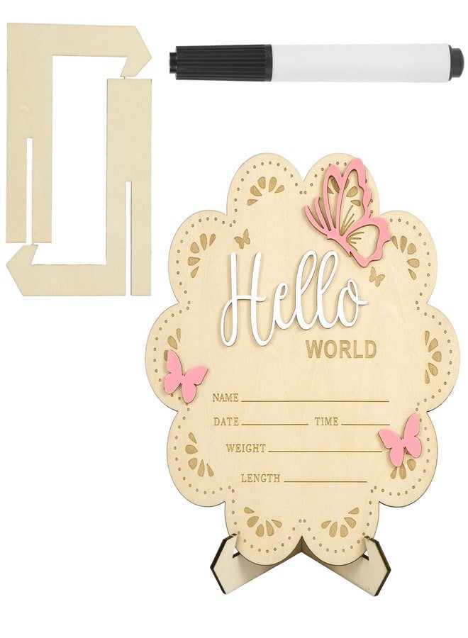 Penitue Hello World Newborn Sign, 15cm/5.9in Wooden Baby Birth Name Announcement Sign with Bracket & Pen Newborn Welcome Board for Boys Girls Baby Shower Hospital Nursery Photo Props Decor (Style 1) - Image 1