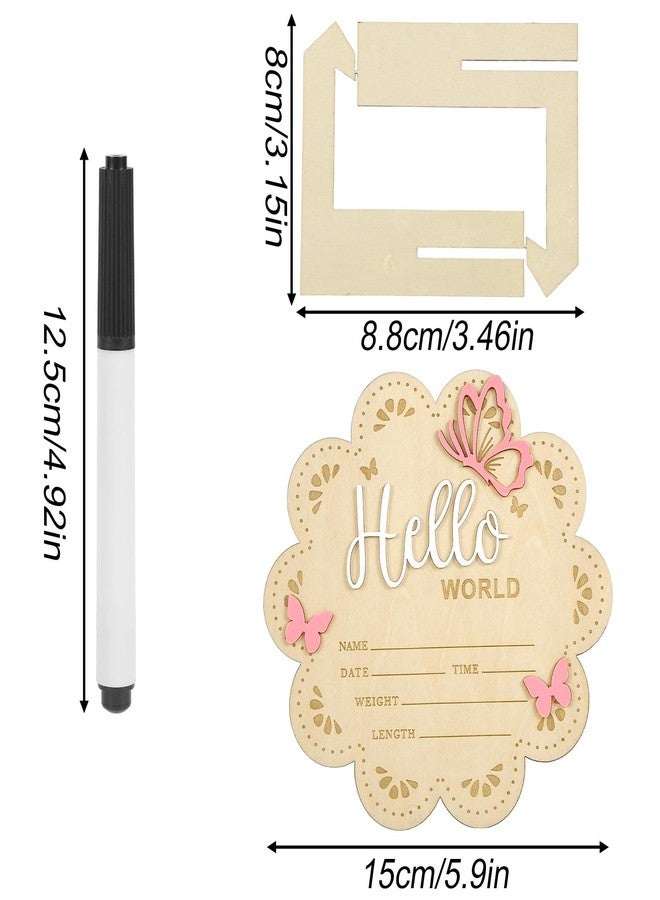 Penitue Hello World Newborn Sign, 15cm/5.9in Wooden Baby Birth Name Announcement Sign with Bracket & Pen Newborn Welcome Board for Boys Girls Baby Shower Hospital Nursery Photo Props Decor (Style 1) - Image 2