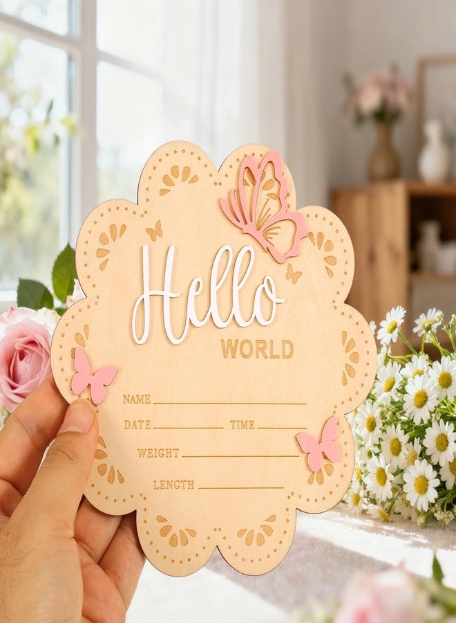 Penitue Hello World Newborn Sign, 15cm/5.9in Wooden Baby Birth Name Announcement Sign with Bracket & Pen Newborn Welcome Board for Boys Girls Baby Shower Hospital Nursery Photo Props Decor (Style 1) - Image 5
