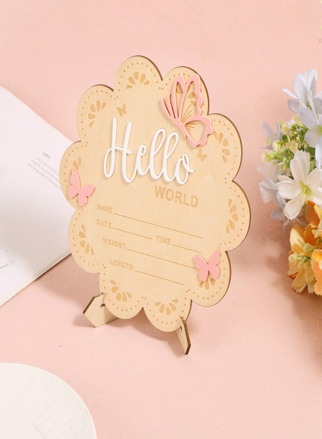 Penitue Hello World Newborn Sign, 15cm/5.9in Wooden Baby Birth Name Announcement Sign with Bracket & Pen Newborn Welcome Board for Boys Girls Baby Shower Hospital Nursery Photo Props Decor (Style 1) - Image 3