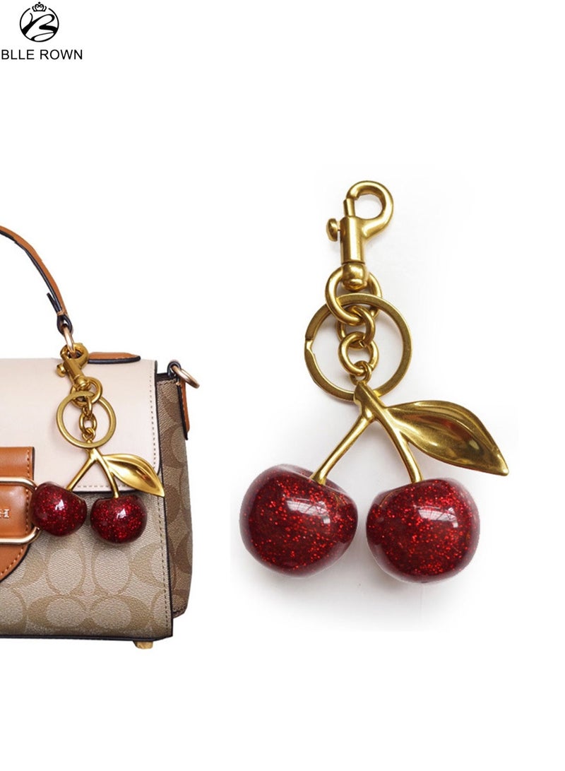 BLLE ROWN Cherry Bag Charm Purse Keychain - Red Car Accessory for Women's Bags - Image 1