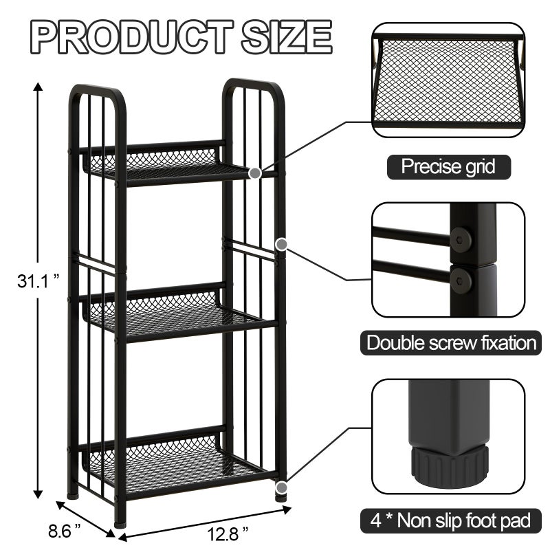 Azheruol Bookshelf Storage Shelf Bookcase Freestanding Storage Stand for Living Room, Bedroom, Kitchen, Rust Resistance, Easy Assemblyl Free Combination Multi-Functional Organizer (3 Tiers, Black) - Image 3