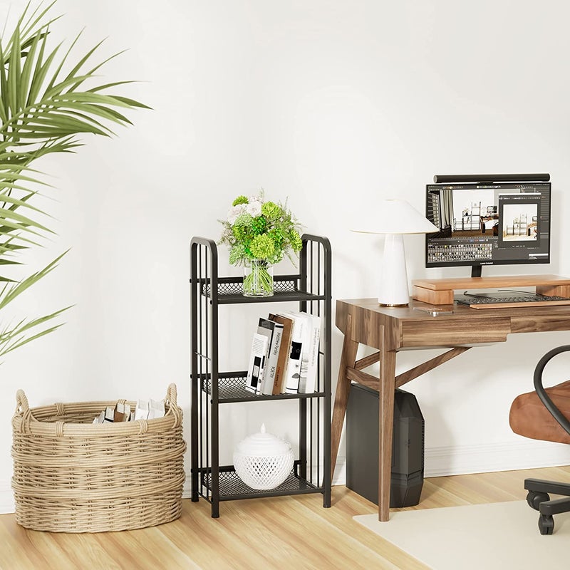 Azheruol Bookshelf Storage Shelf Bookcase Freestanding Storage Stand for Living Room, Bedroom, Kitchen, Rust Resistance, Easy Assemblyl Free Combination Multi-Functional Organizer (3 Tiers, Black) - Image 5