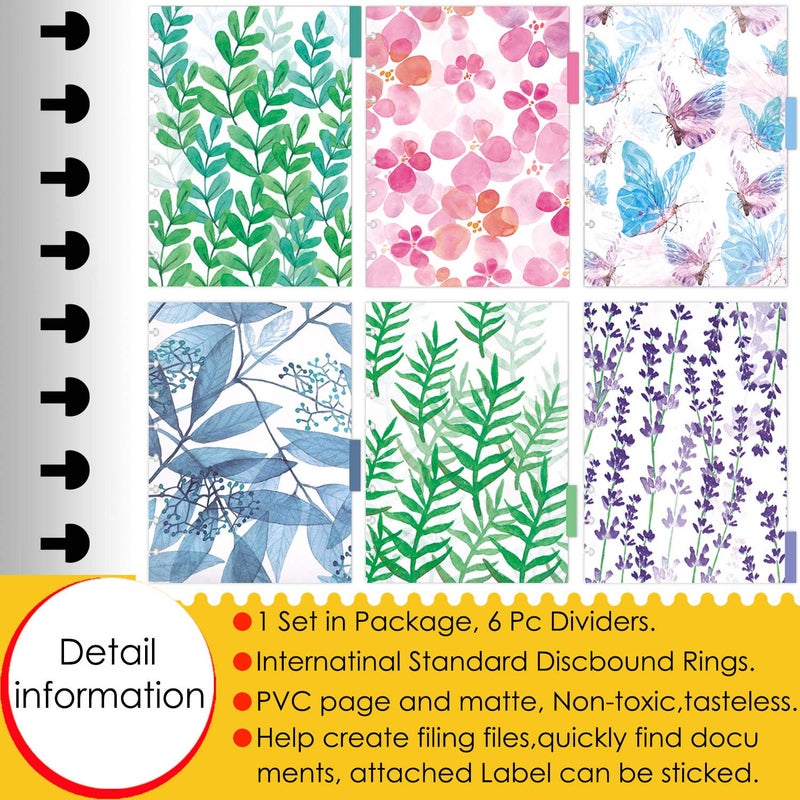 Rancco Discbound Tab Dividers, Junior-Size, 8 Disc Punched, 2 Set 12 Sheets Half Letter Frosted Floral PVC Discbound Binder Dividers for ARC Staples/Matha Stewart/Levenger Circa/TUL, 8.38x5.71 - Image 5