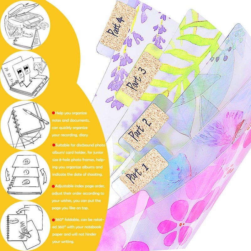 Rancco Discbound Tab Dividers, Junior-Size, 8 Disc Punched, 2 Set 12 Sheets Half Letter Frosted Floral PVC Discbound Binder Dividers for ARC Staples/Matha Stewart/Levenger Circa/TUL, 8.38x5.71 - Image 4