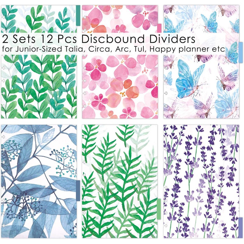 Rancco Discbound Tab Dividers, Junior-Size, 8 Disc Punched, 2 Set 12 Sheets Half Letter Frosted Floral PVC Discbound Binder Dividers for ARC Staples/Matha Stewart/Levenger Circa/TUL, 8.38x5.71 - Image 3
