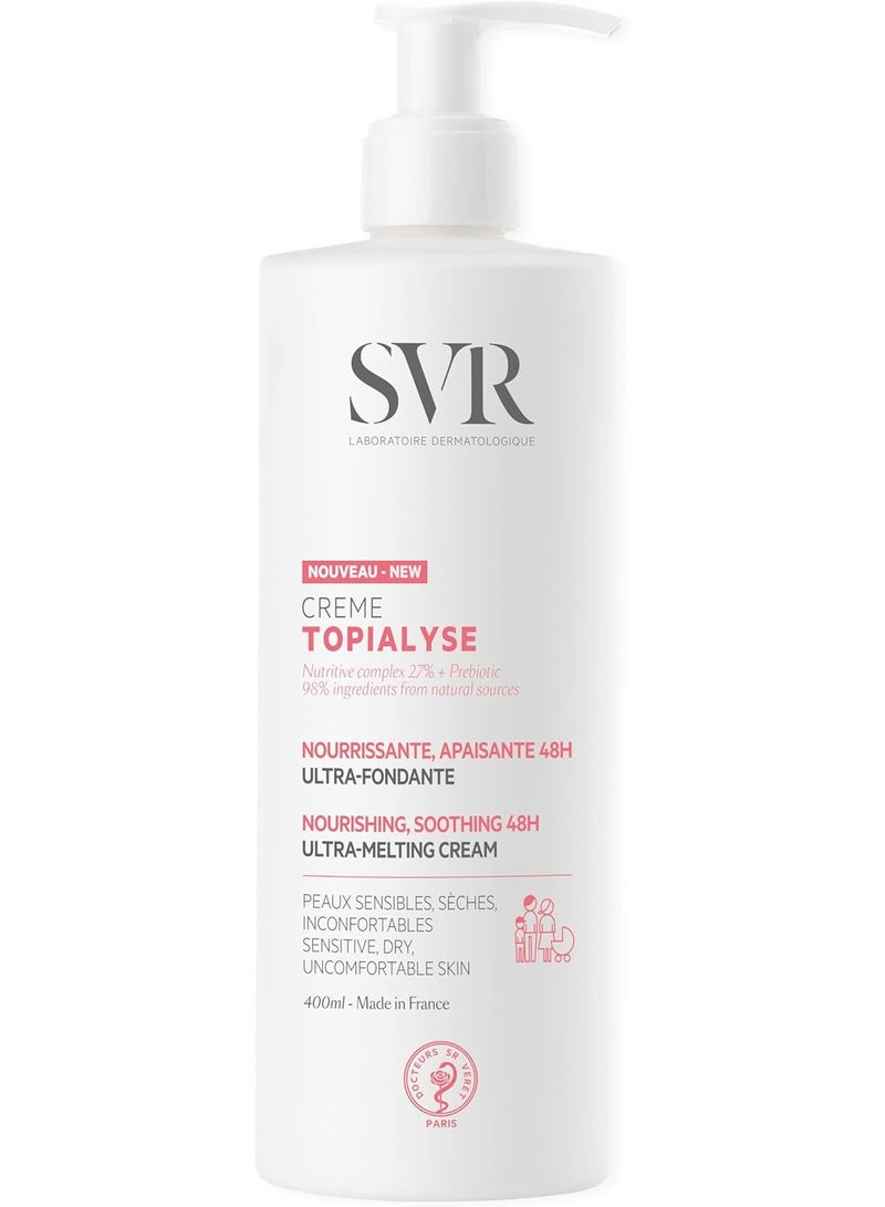 SVR TOPIALYSE Nourishing Face and Body Cream - 48hr Soothing Ultra-Melting Care for Dry Sensitive Skin, All Ages, 400ml