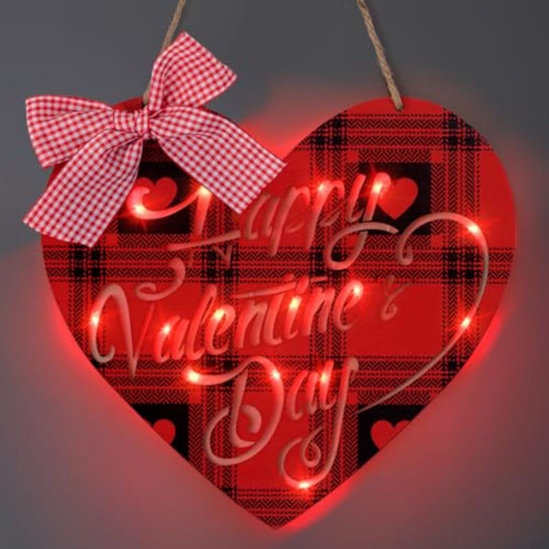 Valentines Day Door Sign Decorations for the Home - Lighted Up Valentines Front Door Wall Hanging Decor - Image 1