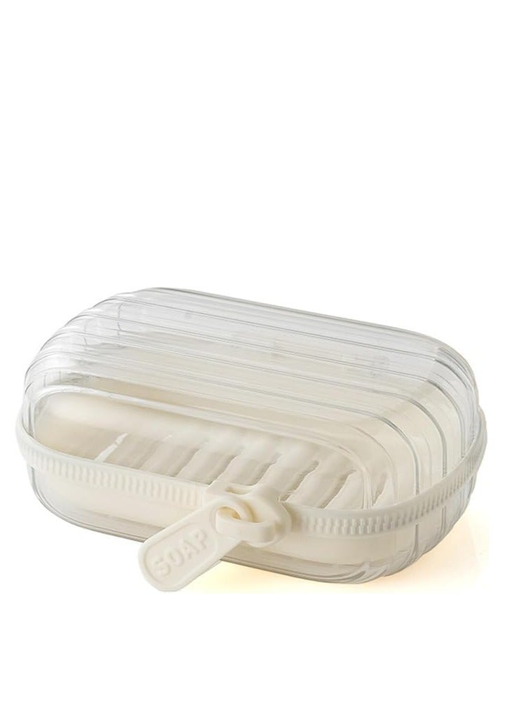 Soap Holder Travel Portable Soap Dish with Zipper Sealed Capsule Soap Saver Tray with Lid for Travel Hiking Waterproof Dustproof Soap Bar Container for Kitchen Shower Bathroom, White - Image 1