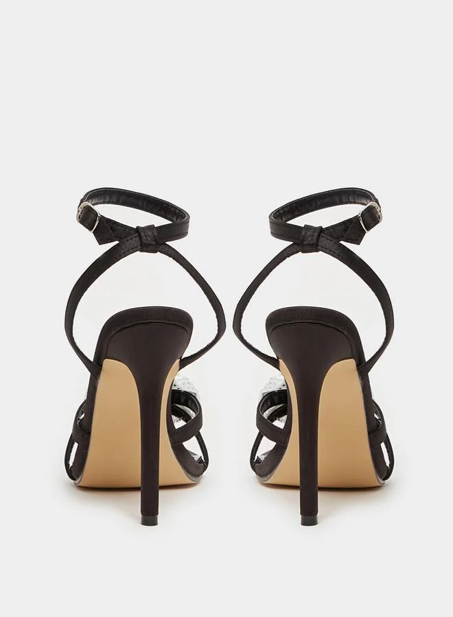 Styli Flower Applique Ankle Strap High Heel Sandals