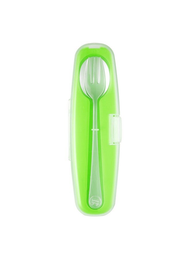 Innobaby Din Din Smart Stainless Steel Spoon and Fork with Carrying Case. Utensil Set for Kids and Toddlers. BPA Free. Green, 2 Count (Pack of 1) - Image 1