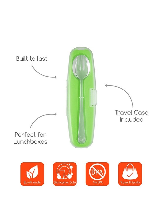 Innobaby Din Din Smart Stainless Steel Spoon and Fork with Carrying Case. Utensil Set for Kids and Toddlers. BPA Free. Green, 2 Count (Pack of 1) - Image 2