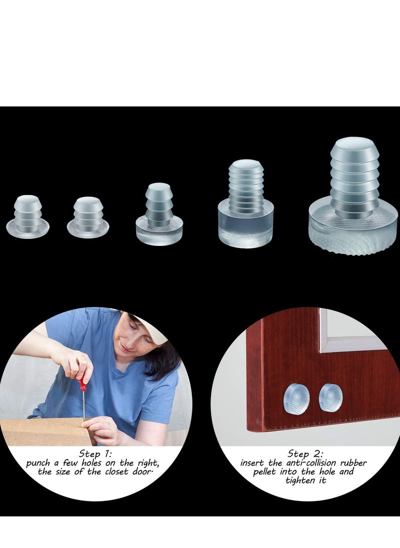 Excefore - Glass Top Table Bumpers with Stem 5 SIze Silicone Anti Collision Granules Recessed Solid Hole Plug Soft Clear Reduce Noise Anti Slip Pads Non Adhesive for Table Furniture Cabinet 150 Pieces - Image 1