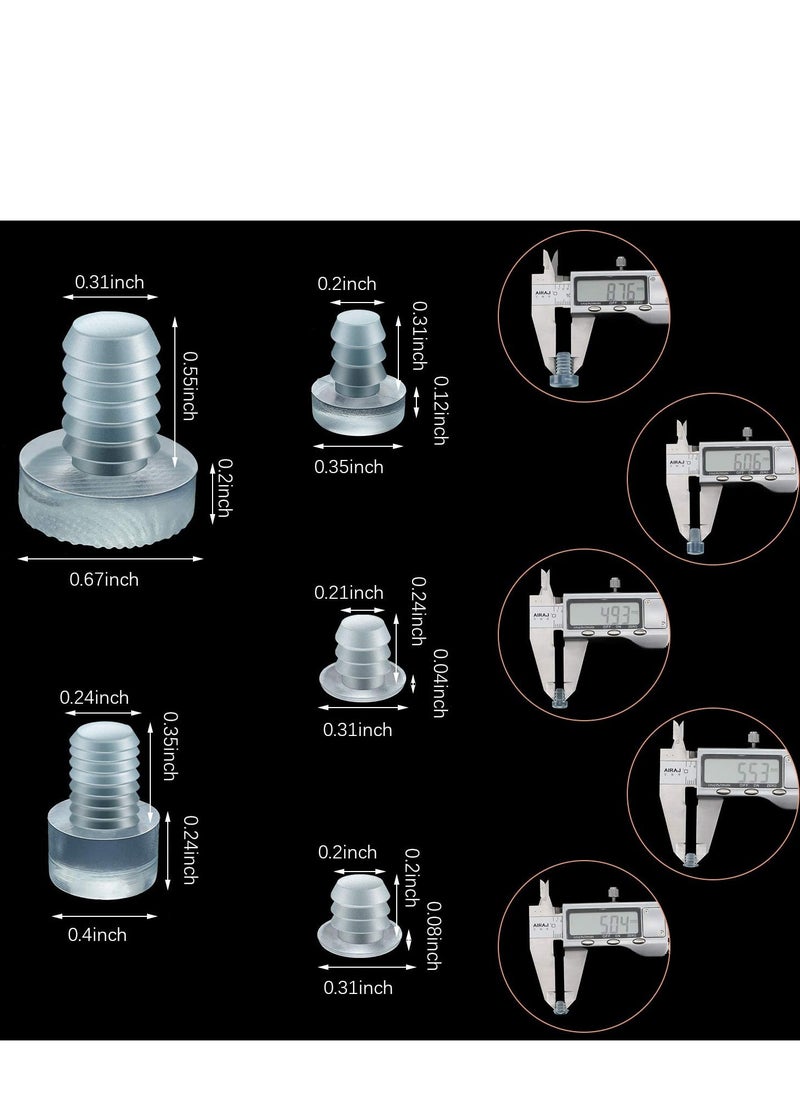 Excefore - Glass Top Table Bumpers with Stem 5 SIze Silicone Anti Collision Granules Recessed Solid Hole Plug Soft Clear Reduce Noise Anti Slip Pads Non Adhesive for Table Furniture Cabinet 150 Pieces - Image 1