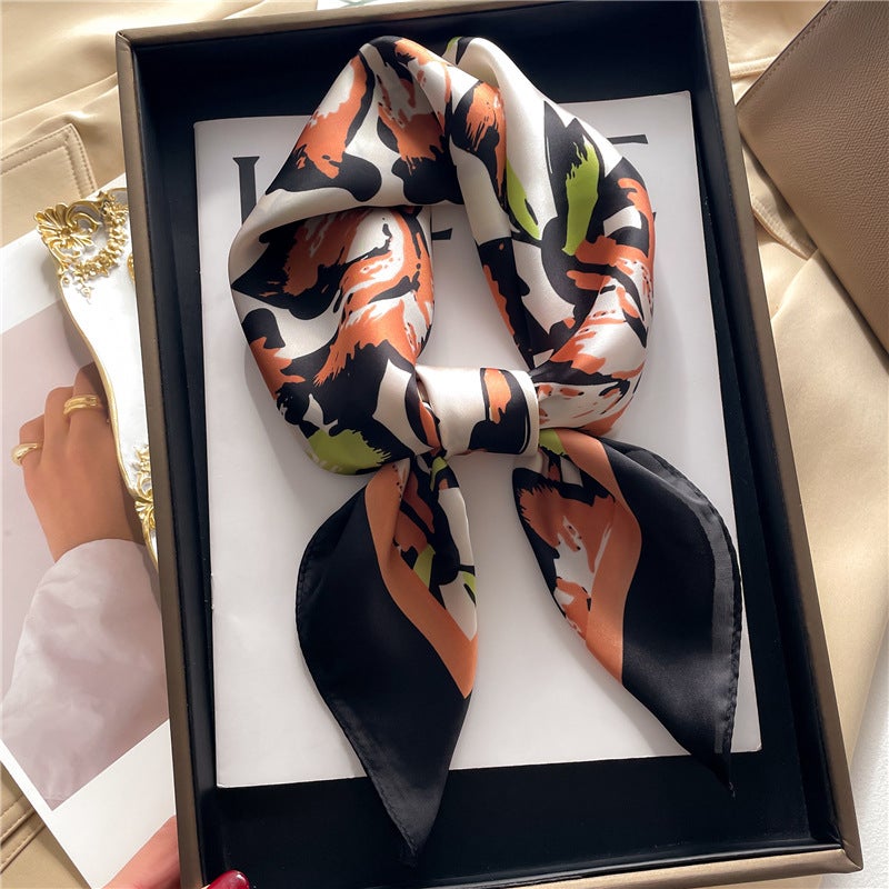 Factory wholesale scarves ladies scarf shawls 70cm Korean small square silk satin printed spring and summer sunscreen scarf - Image 1