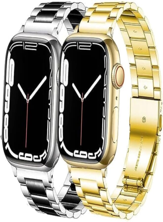 Next Next Store 2 Pack Stainless Steel Metal Watch Band for iWatch Bands for Men Women, Stainless Steel Metal Watch Band for iWatch Series 1/2/3/4/5/6/7/8/9/Ultra/Ultra2 42mm/44mm/45mm/49mm (8)