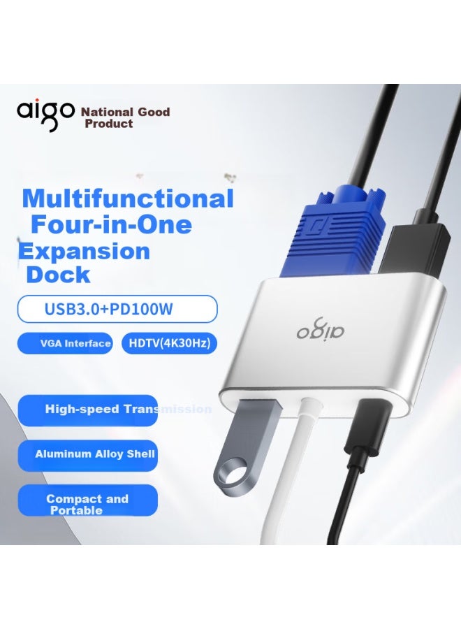 aigo Type-C Docking Station Usb Hub Splitter Hdmi/Vga Adapter 4K30Hz Converter Pd100W Laptop Docking Station Jz04 (Metal) - Image 5