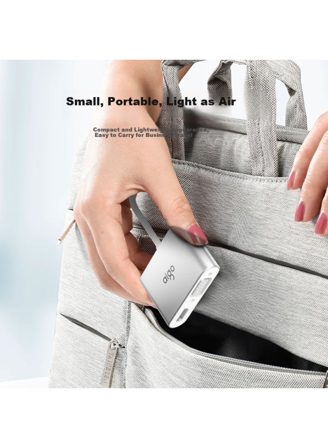 aigo Type-C Docking Station Usb Hub Splitter Hdmi/Vga Adapter 4K30Hz Converter Pd100W Laptop Docking Station Jz04 (Metal) - Image 1