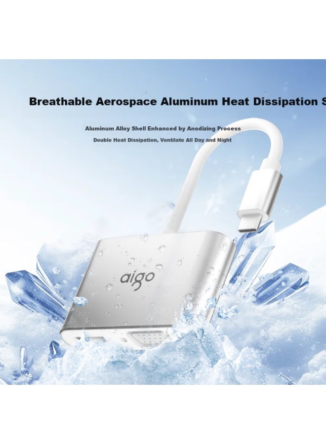 aigo Type-C Docking Station Usb Hub Splitter Hdmi/Vga Adapter 4K30Hz Converter Pd100W Laptop Docking Station Jz04 (Metal) - Image 2