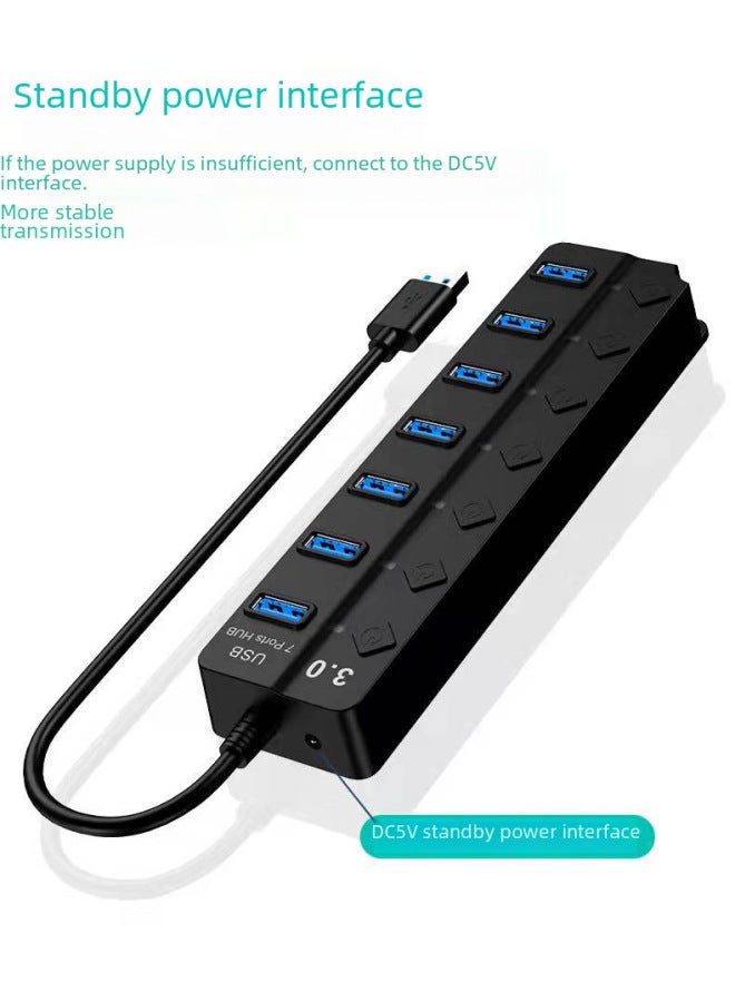 Digital Computer Usb Hub High-speed 4-port Usb 3.0 Data Transfer Device Compact Design Plug Play For Pc Laptop Desktop-Number Of Interfaces:0.3 M 7 Mouth 3.0 Blister Packaging  - Image 4