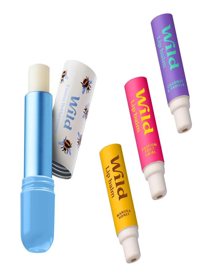 Wild Refillable Lip Balm Starter Kit - Includes Bee Print Aluminum Case & 3 Pack Lip Balm Refills in a Variety of Scents - Includes Coconut & Vanilla, Manuka Honey & Passionfruit Swirl Scents - Image 1