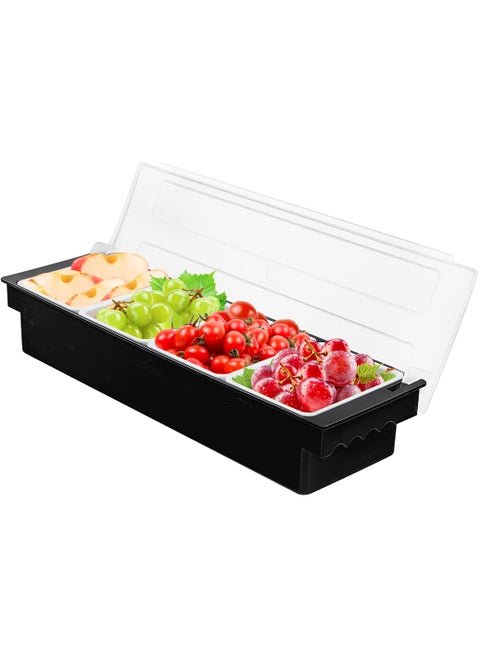 FEOOWV 4Compartment Condiment Server Caddy Container with Lid Serving Tray for FruitCandy Dips Bar Restaurant SuppliesGarnish Organizer Box 1 4 Compartment