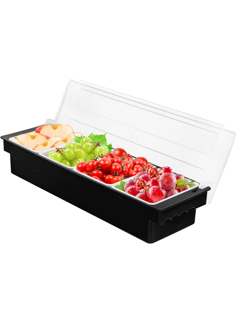 FEOOWV FEOOWV 4Compartment Condiment Server Caddy Container with Lid Serving Tray for FruitCandy Dips Bar Restaurant SuppliesGarnish Organizer Box 1 4 Compartment 
