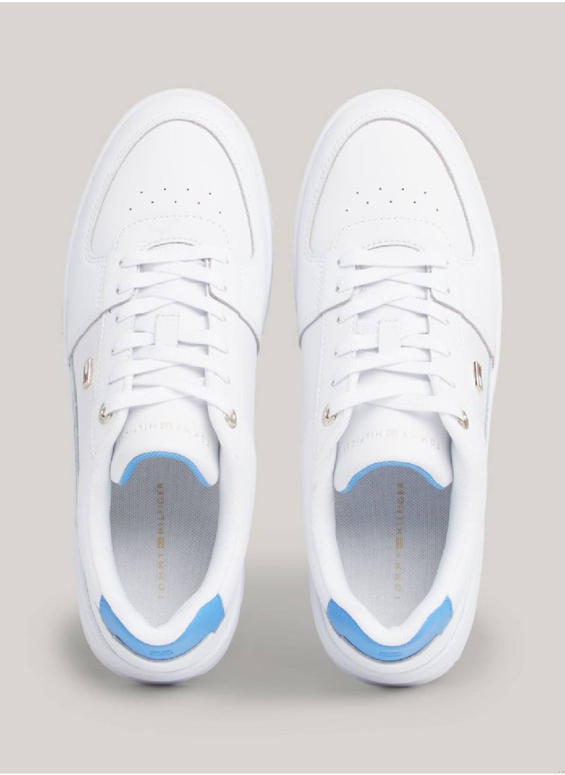 Women's Enamel Flag Basketball Low-Top Trainers -  Leather mix upper, White/ Blue - pzsku/Z08DA993E791DBA2DECB5Z/45/_/1727420107/ba5d5fad-e8e5-4353-9c48-898a132f959a
