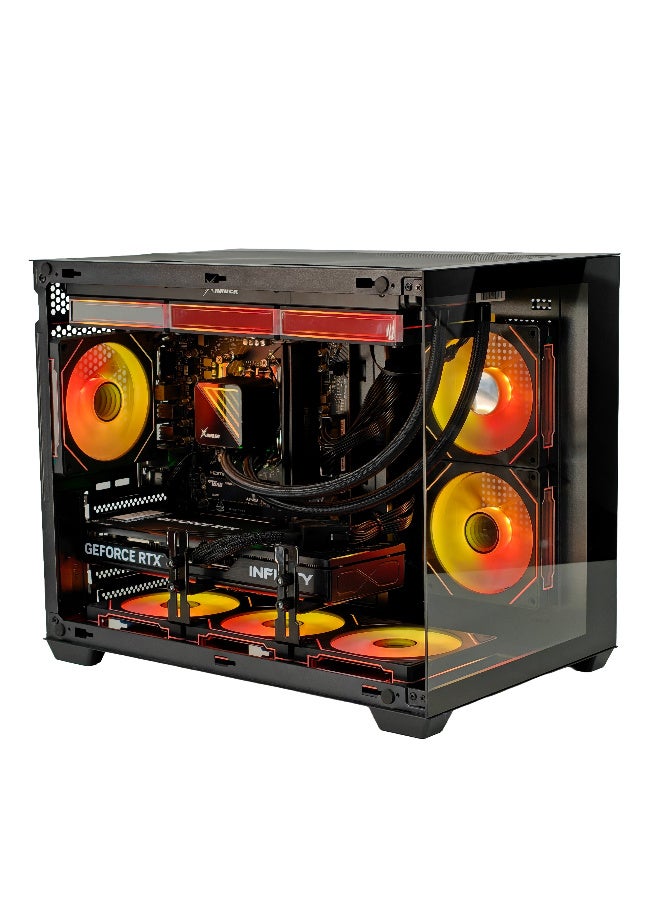 جيفوريس جهاز كمبيوتر للألعاب بمعالج Intel i5-14400F بسرعة 4.7 جيجاهرتز | بطاقة رسومات RTX 5070 بسعة 12 جيجابايت | قرص SSD بسعة 1 تيرابايت من نوع M.2 | ذاكرة وصول عشوائي (RAM) بسعة 32 جيجابايت من نوع DDR4 | مبرد سائل للمعالج بحجم 360 مم | يدعم تقنية الواي فاي | نظام التشغيل Windows 11 Pro - Image 1