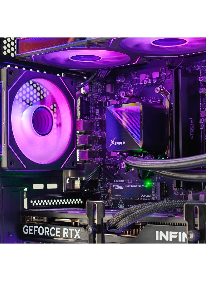 جيفوريس جهاز كمبيوتر للألعاب بمعالج Intel i5-14400F بسرعة 4.7 جيجاهرتز | بطاقة رسومات RTX 5070 بسعة 12 جيجابايت | قرص SSD بسعة 1 تيرابايت من نوع M.2 | ذاكرة وصول عشوائي (RAM) بسعة 32 جيجابايت من نوع DDR4 | مبرد سائل للمعالج بحجم 360 مم | يدعم تقنية الواي فاي | نظام التشغيل Windows 11 Pro - Image 2