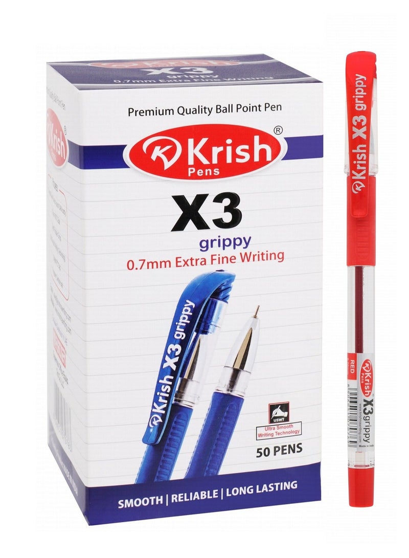 Krish قلم حبر جاف 50 قطعة X3 برأس 0.7 مم حبر أحمر - Image 1