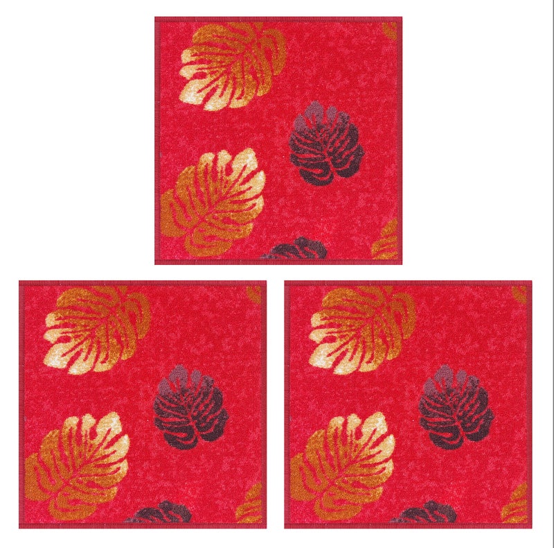 Mac Carpet Square Door Mat (50x50cm, Set of 3 Pieces, Red)