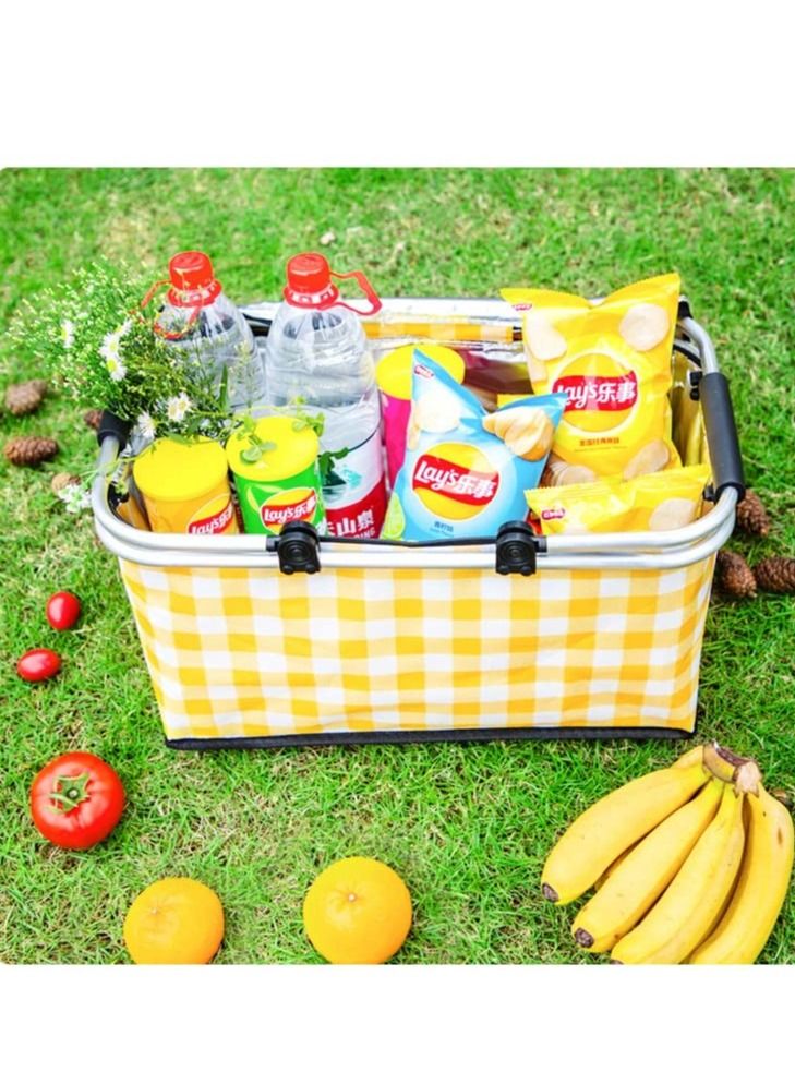 XiuWoo 20L Foldable Large Insulated Picnic Basket, Outdoor Waterproof Leak-Proof Collapsible Camping Baskets with Lid and Handles, Folding Picnic Cooler Bag for Food Delivery, Take Outs, Shopping, Travel - Image 4