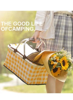 XiuWoo 20L Foldable Large Insulated Picnic Basket, Outdoor Waterproof Leak-Proof Collapsible Camping Baskets with Lid and Handles, Folding Picnic Cooler Bag for Food Delivery, Take Outs, Shopping, Travel  - Image 2