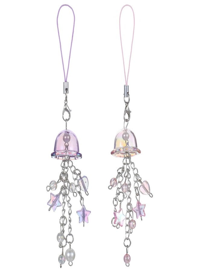 guduling 2 Pcs Jellyfish Phone Charms,Jellyfish Keychain,Cute Charm Straps with Star Heart,Kawaii Aesthetic Beaded Strap Accessory for Bag Keychain Camera Decor - Image 1