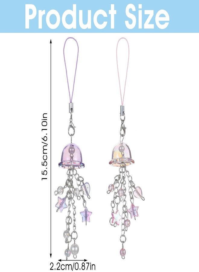guduling 2 Pcs Jellyfish Phone Charms,Jellyfish Keychain,Cute Charm Straps with Star Heart,Kawaii Aesthetic Beaded Strap Accessory for Bag Keychain Camera Decor - Image 2