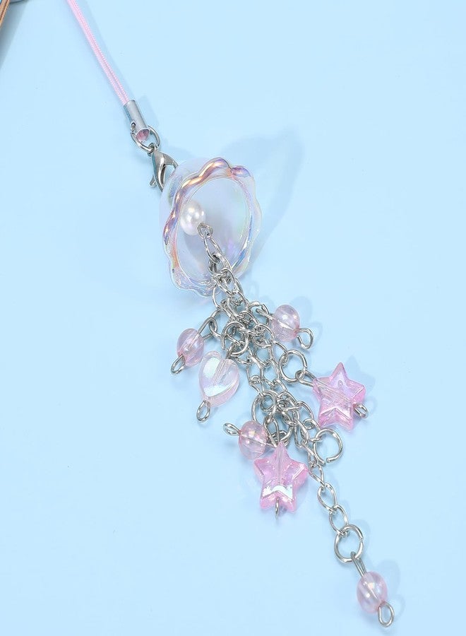 guduling 2 Pcs Jellyfish Phone Charms,Jellyfish Keychain,Cute Charm Straps with Star Heart,Kawaii Aesthetic Beaded Strap Accessory for Bag Keychain Camera Decor - Image 3