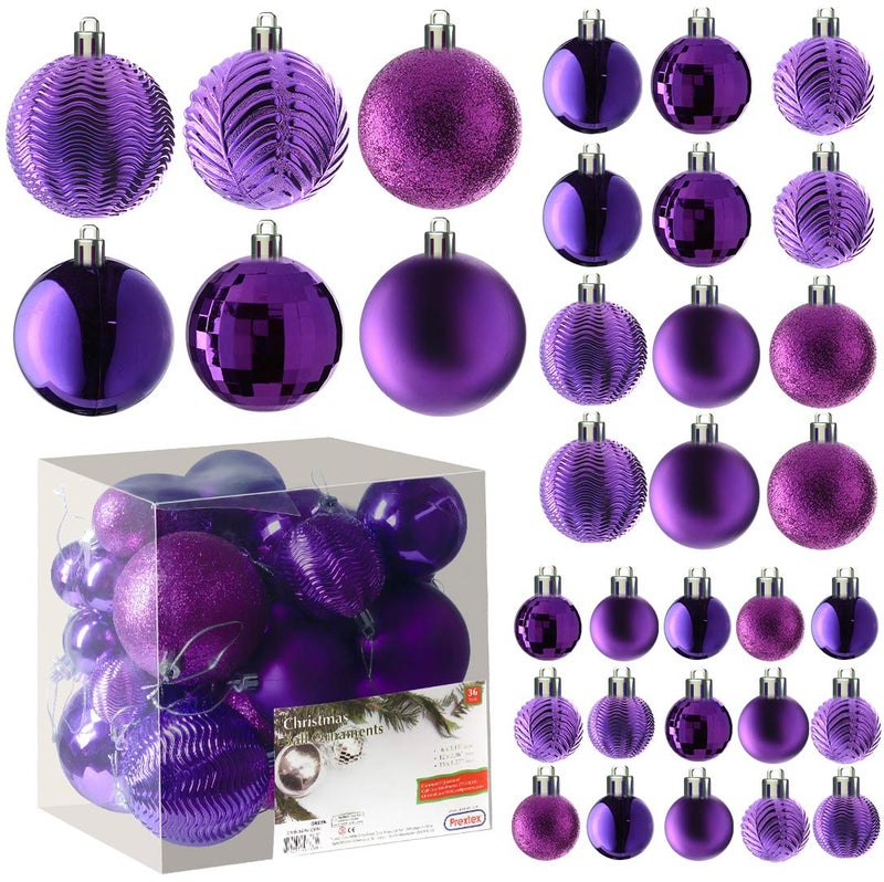Prextex Prextex Christmas Tree Ornaments - Purple Christmas Ball Ornaments Set for Christmas  Holiday  Wreath & Party Decorations (36 pcs - Small  Medium  Large) Shatterproof  3 Size Combo  - Image 1